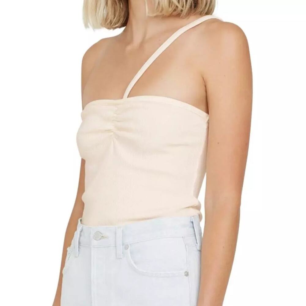 Agolde Lola Gathered Front Banded Shoulder Cream Paste Ribbed Tank Top